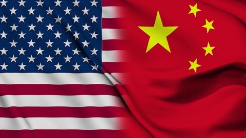 4K Ultra Hd 3840x2160. A beautiful view of China and United States flag video. 3D flag waving seamless loop video animation.