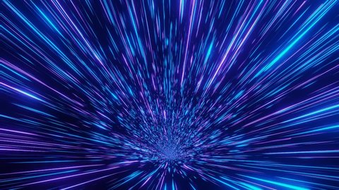 Abstract Hyper Jump into Another Galaxy. Science Fiction Background. Speed of Light. Neon Glowing Rays in Motion. Hyper Speed Space Travel Concept. Fast Travel through Time Teleport. 3d rendering.