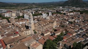 Xativa ,Valencia, Spain, Europe Aerial 4K video from drone to Spanish town of Jativa on background of Roman Catholic Basilica. (Series)

