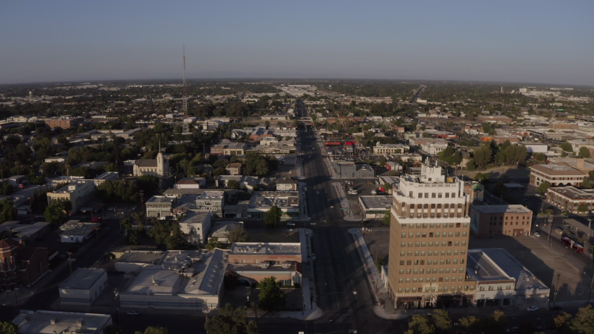 Sunset view of downtown Stockton, California, USA.