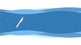 Animation of blue banner waves movement with white kitchen knife symbol on the left. On the background there are small white shapes. Seamless looped 4k animation on white background