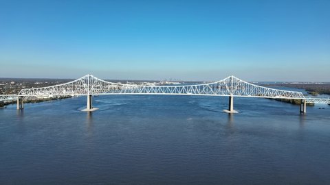 Aerial Video of Commodore Barry Bridge Along the Delaware River in Chester Pennsylvania