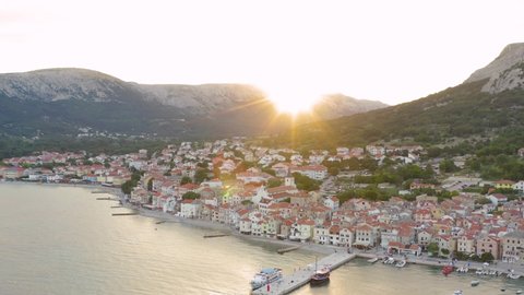 Aerial View Of The Seaport And Seaside Town At Krk Island In Croatia