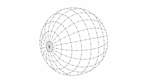 Ball with meridians and parallels, rotating on white background.