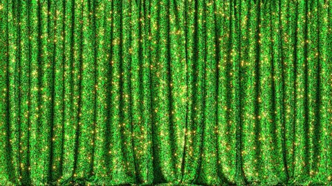 Realistic 3D animation of the stylish and fancy shining golden sequins green stage curtain rendered in UHD with alpha matte