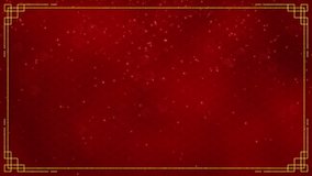 Motion graphic of glitter stars fall with golden frame on dark red background for chinese new year festival seamless loop video