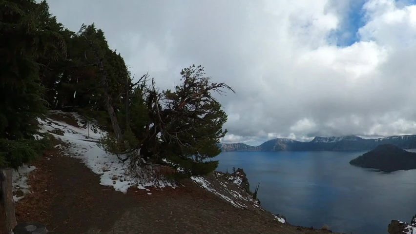 A time-lapse of the first snow clouds flowing over the edge of Crater Lake National Park.