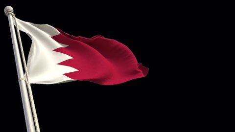Bahrain waving flag realistic 3d animation with alpha channel, matte, outdoor, looking up,