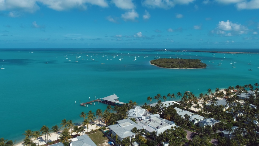 Panorama landscape of scenic island at Key West Florida Keys USA. Tropical skyline. Travel destination. Turquoise bay water.