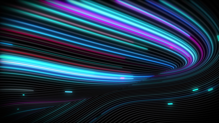 Spiral vortex streams of light on a surface with lines. Colorful and decorative backgrounds for presentations, holidays and footage. Light increasing wave movements
