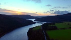 Fly over of Ladybower Reservoir, Bamford, Derbyshire. Where the dam busters trained 4K 