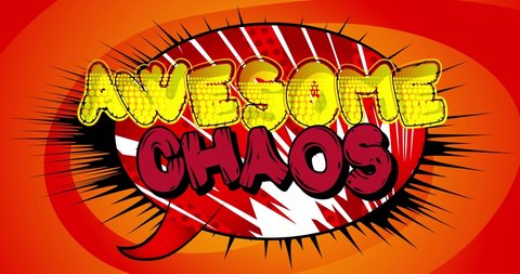 Awesome Chaos. Motion poster. 4k animated Comic book word text moving on abstract comics background. Retro pop art style.