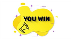 Black megaphone with text You win. Memphis style banner with abstract geometric shapes on yellow background. Banner and outline round elements with megaphone. 4K video motion graphic - Powered by Shutterstock - Get 15% off with code: PIKWIZARD15