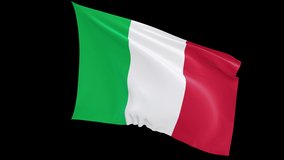 Italian flag video. 3d Flag Motion video. Motion Seamless Loop 4k resolution. Isolated on black background