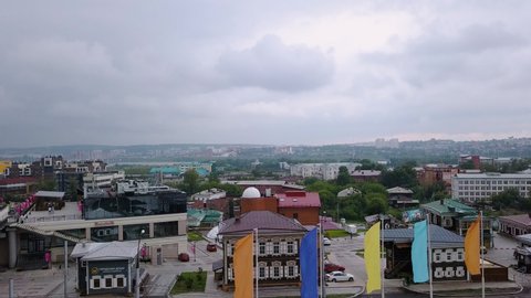 Russia, Irkutsk - July 26, 2018: 130th quarter (also Irkutsk settlement), Irkutsk, Russia, Aerial View Hyperlapse