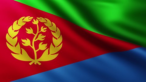 Large Flag of Eritrea fullscreen background fluttering in the wind with wave patterns