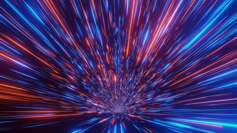 Abstract Hyper Jump into Another Galaxy. Science Fiction Background. Speed of Light. Neon Glowing Rays in Motion. Hyper Speed Space Travel Concept. Fast Travel through Time Teleport. 3d Rendering.