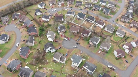 Aerial footage of tornado damage outside of Nashville, TN on December 11, 2021.