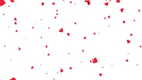 Falling shaped red hearts on a white background. Motion graphic video animation. Valentines day