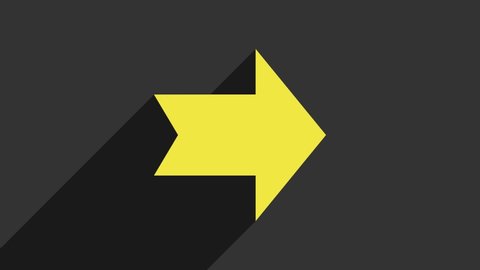 Yellow Arrow icon isolated on grey background. Direction Arrowhead symbol. Navigation pointer sign. 4K Video motion graphic animation.