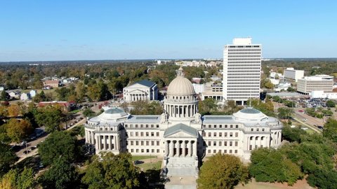 Jackson, MS - 2021: The Mississippi State Capitol Building in downtown Jackson, MS