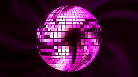 Rotating disco ball on colored background. Motion. Beautiful ball with glass squares for holiday. Disco ball atypical rotates in space