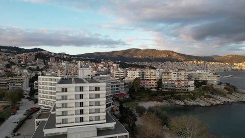 Kavala, Greece - 12 07 2021:  Drone video of Kavala