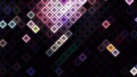 Colorful bright dance of magic squares on a black background with the stop motion effect. Motion. Sound equalizer application interface.