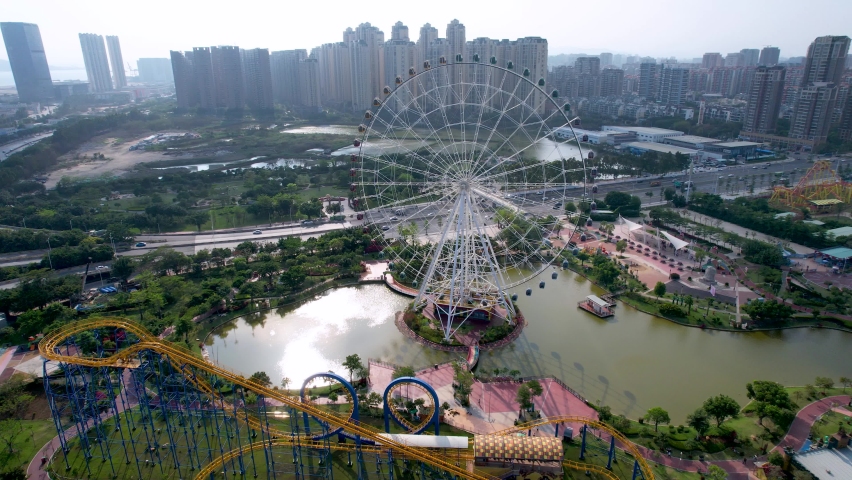 Aerial video of Ferris wheel in Shantou children