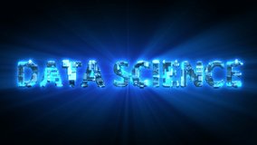 Data Science shining blue digital cyber text, isolated - loop video
