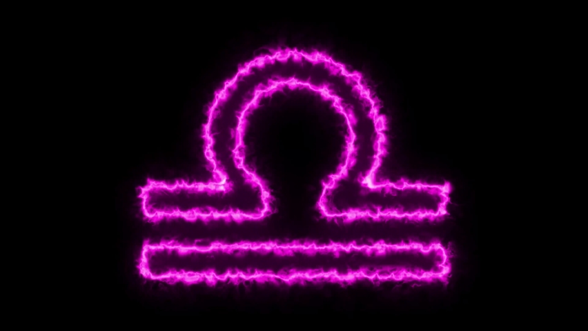 Libra Zodiac sign on fire animation on a black background. burning in a flame.Astrology icon.