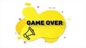 Megaphone with text Game over. Memphis style banner with abstract geometric shapes on yellow background. Banner and outline round elements with megaphone. 4K video motion graphic - Powered by Shutterstock - Get 15% off with code: PIKWIZARD15