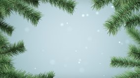 Abstract Christmas border, decorative pine frame appearing, light blue background. Christmas tree branches. Dynamic Greeting card, festive ornament. Seasonal animation, winter holidays. 3D Render, 4K - Powered by Shutterstock - Get 15% off with code: PIKWIZARD15