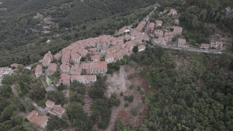 Marciana Town Elba Aerial Drone View with Beautiful Architecture on top of the Hill. 10Bit Log Footage ready for Color Grading
