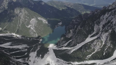 Mountain Lake Aerial Drone Shot with Mountains and Forest Landscape Log Dlog Flat Ready for Grading 4K UHD Footage