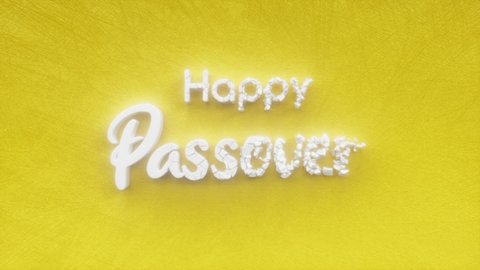 Happy Passover, Hebrew Pesaḥ or Pesach text inscription, jewish traditional religious spring holiday concept, decorative animated lettering, 3d render of festive greeting card motion background.