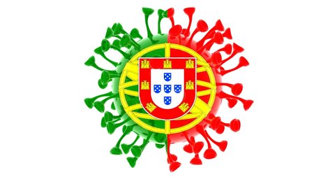 Flag of Portugal on Seamless looping 3D animation of the covid-19 Corona Virus 4K UHD 60FPS