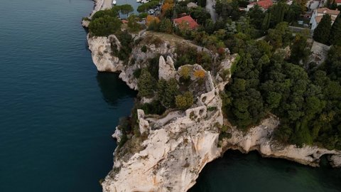An aerial view of Scoglio di Dante over the gulf, Italy