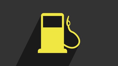 Yellow Petrol or Gas station icon isolated on grey background. Car fuel symbol. Gasoline pump. 4K Video motion graphic animation.