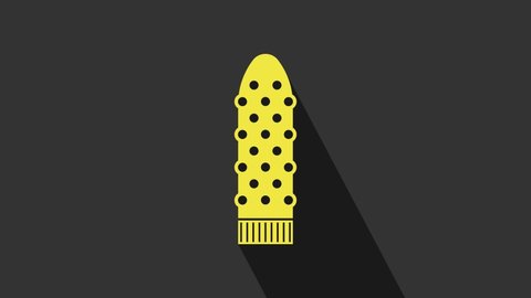 Yellow Dildo vibrator for sex games icon isolated on grey background. Sex toy for adult. Vaginal exercise machines for intimate. 4K Video motion graphic animation.