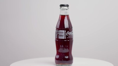 Beautiful view of bottle of Coca Cola sugar free isolated on white background. Sweden. Uppsala. 12.15.2021.