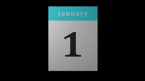 fast calendar scrolling showing every day and month with flipping pages, timelapse, on a transparent background