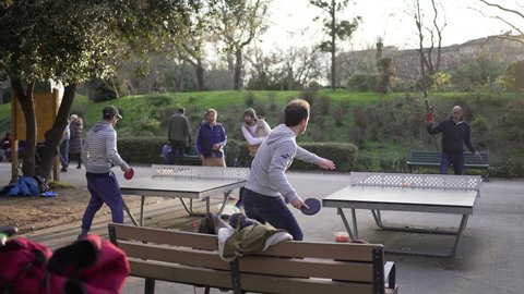 Toulouse, France, CIRCA January 2020 - People playing ping pong at public park