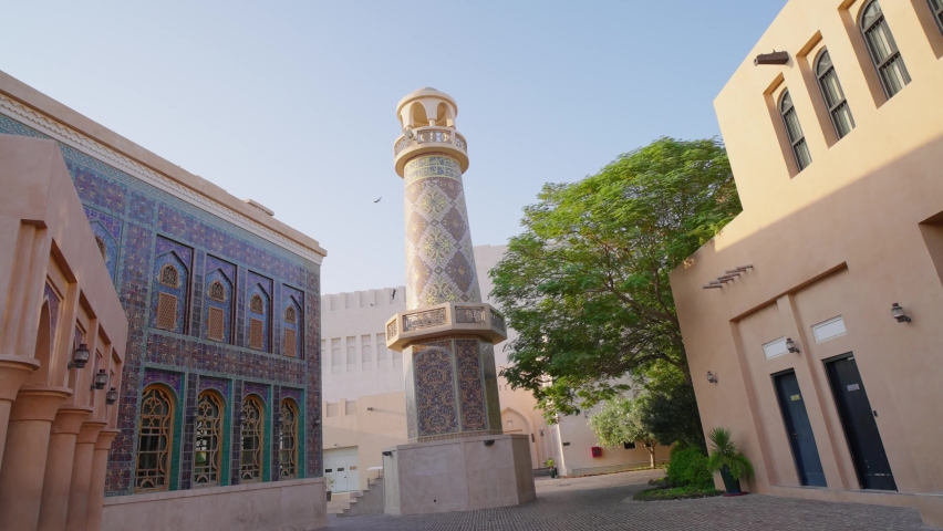 Blue mosque of Katara village made of colorful mosaic in Doha Qatar 
 Royalty-Free Stock Footage #1084002133