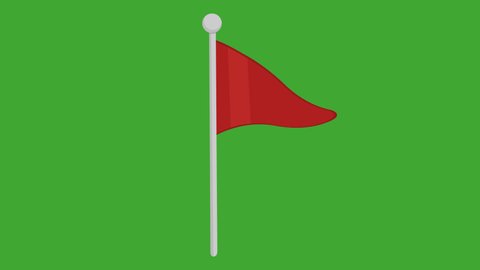 Loop animation of a triangular shaped red pennant or flag moving, on a green chroma key background