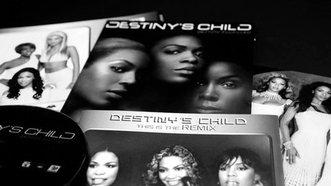 Rome, Italy: April 27, 2021: Selective focus of three CDs by DESTINY'S CHILD. R and B female group known in the definitive line-up consisting of Beyonce' and Kelly Rowland and Michelle Williams