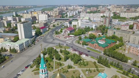 Panoramic views of the city Omsk, Russia, Aerial View Hyperlapse