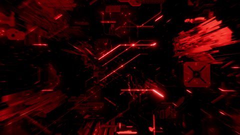 Futuristic abstract 3D animation loop background. Red virtual reality environment digital network concept as big data simulation. Artificial intelligence and cryptocurrency blockchain concept showcase