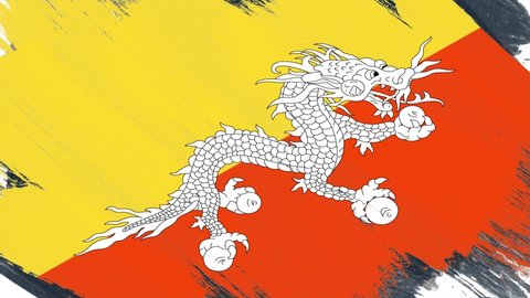Bhutan paint brush art flag texture of the flag animation Ultra HD background.