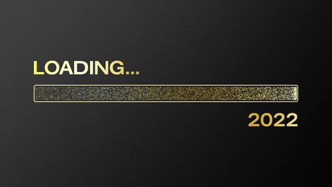 video animation of loading bar in gold with the message loading 2022 over dark background- new year concept - represents the new year 2022.